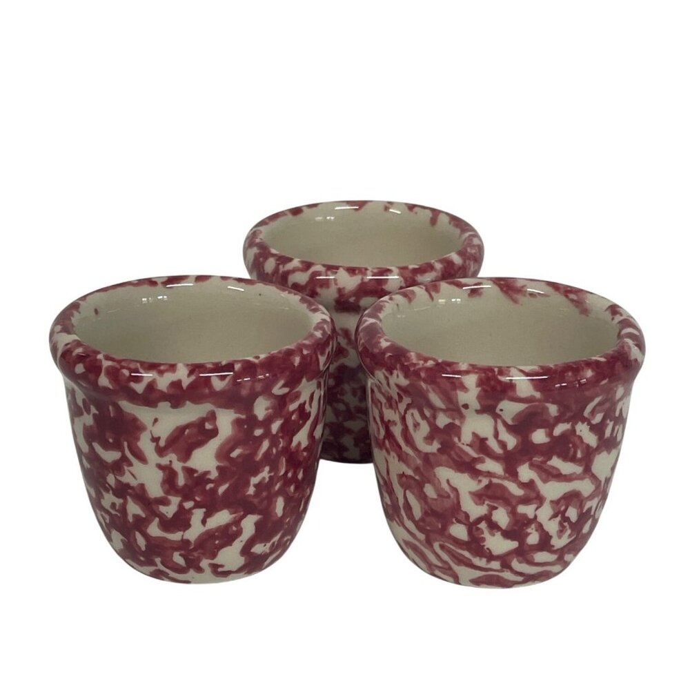 Henn Pottery Vintage Red White‎ Spongeware Pottery Cups Handcrafted Small